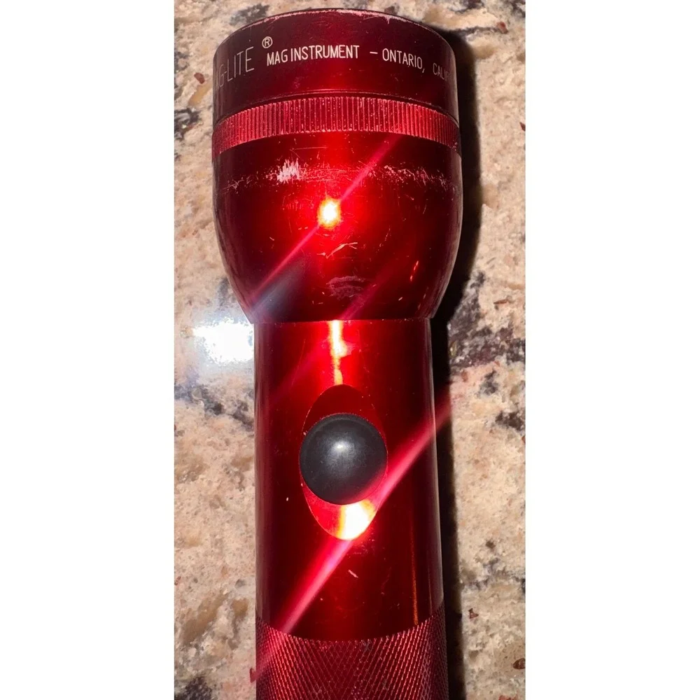 Vintage Maglite D Cell Flashlight Red Anodized Made in USA 12.5 inch WORKS
